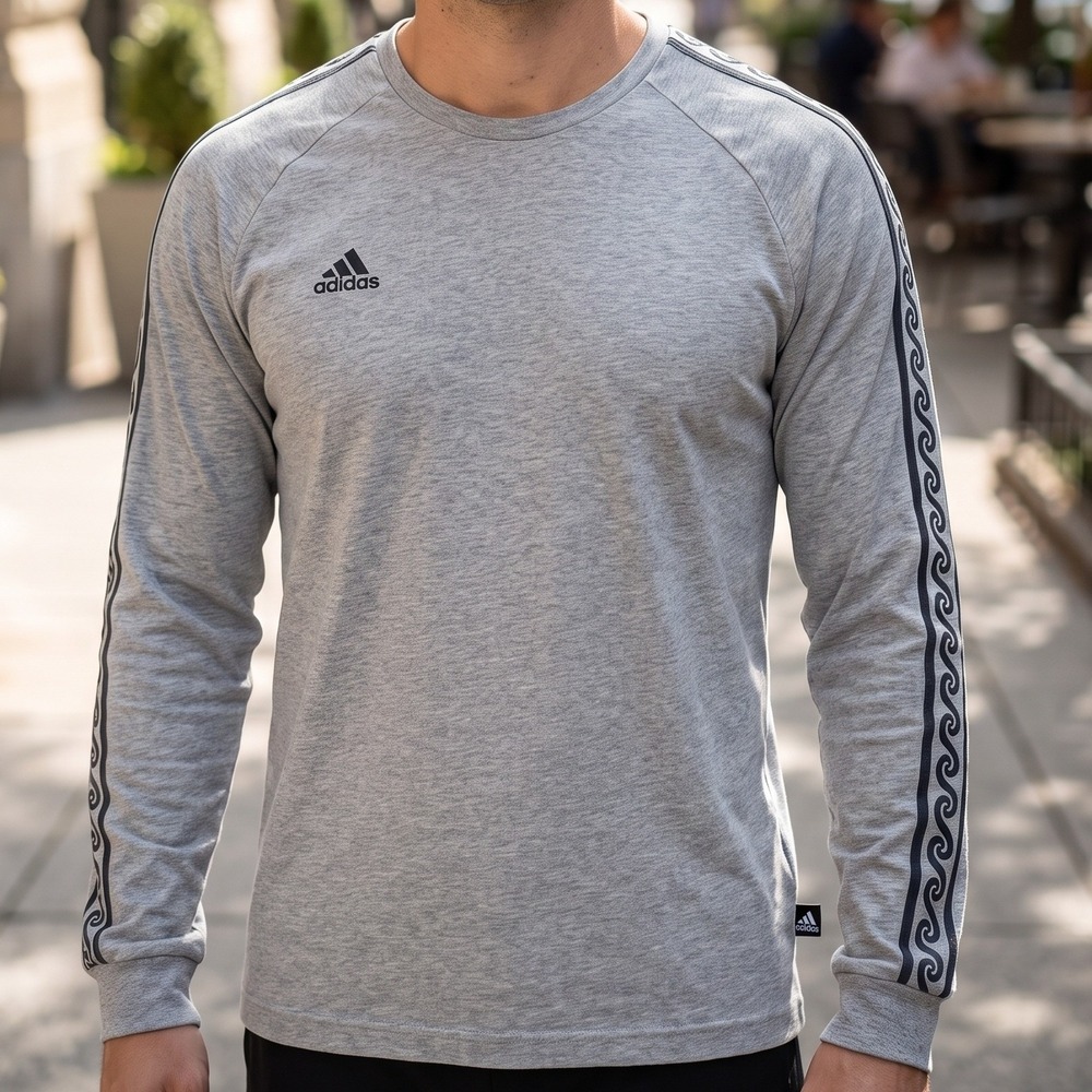 Adidas Tango Climalite Long Sleeve Shirt Gray Wave Graphic Tape Mens M